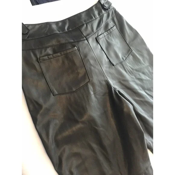 Ryegrass Black Faux Leather Tie Front Pants Button Ankle Womens Sz 10 Wide Taper - Picture 14 of 14